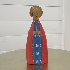 Vintage Wooden Folk Art Saint Figurine Hand Painted Scandinavian Style
